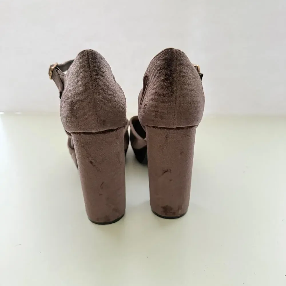 Hot Tomato Velvet Ankle Strap‎ Block Heel Platform Heels Size 9.5M Night Out Y2K